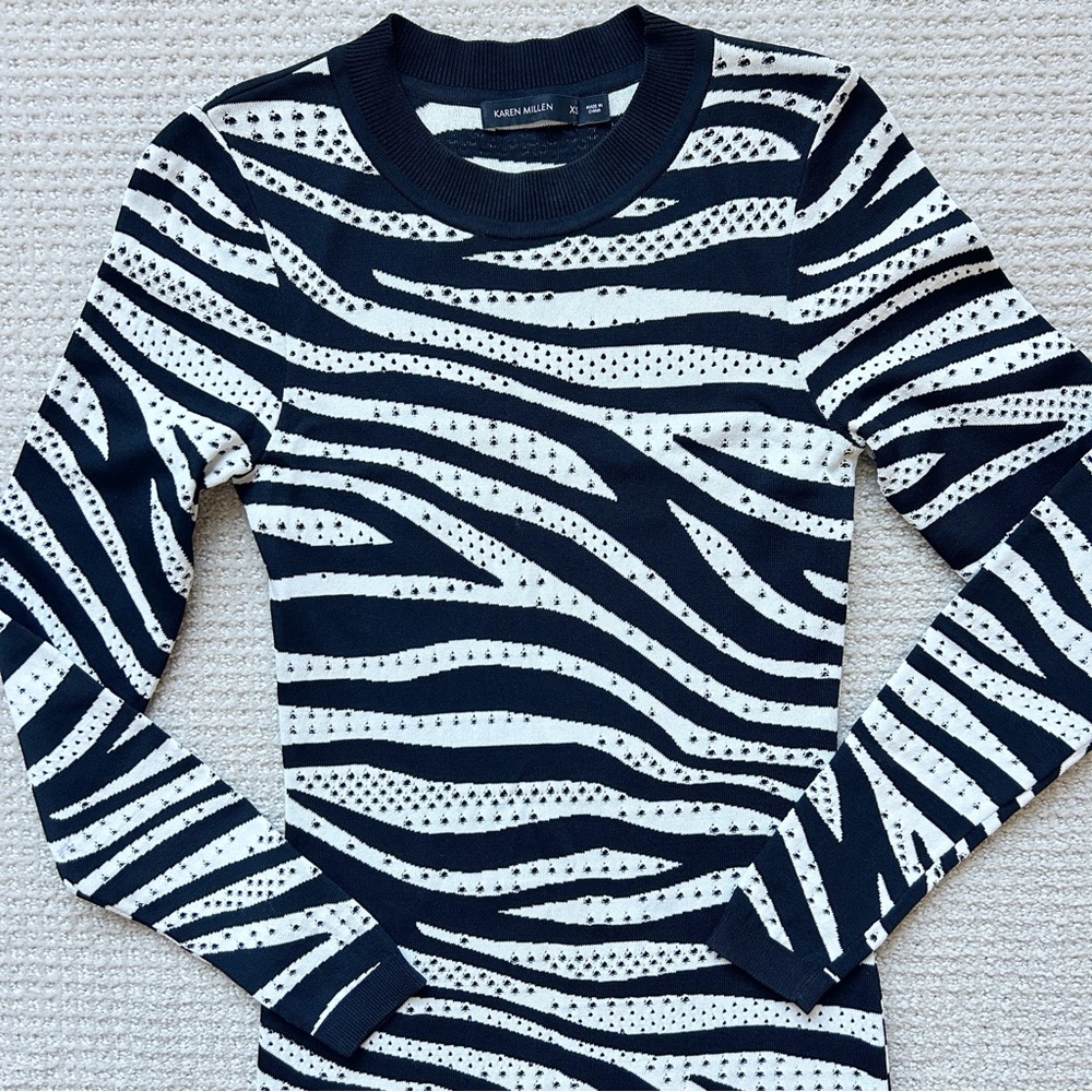 Karen Millen Zebra Print Knit Sweater Midi Dress Pointelle Bodycon Women’s XS - Picture 8 of 11
